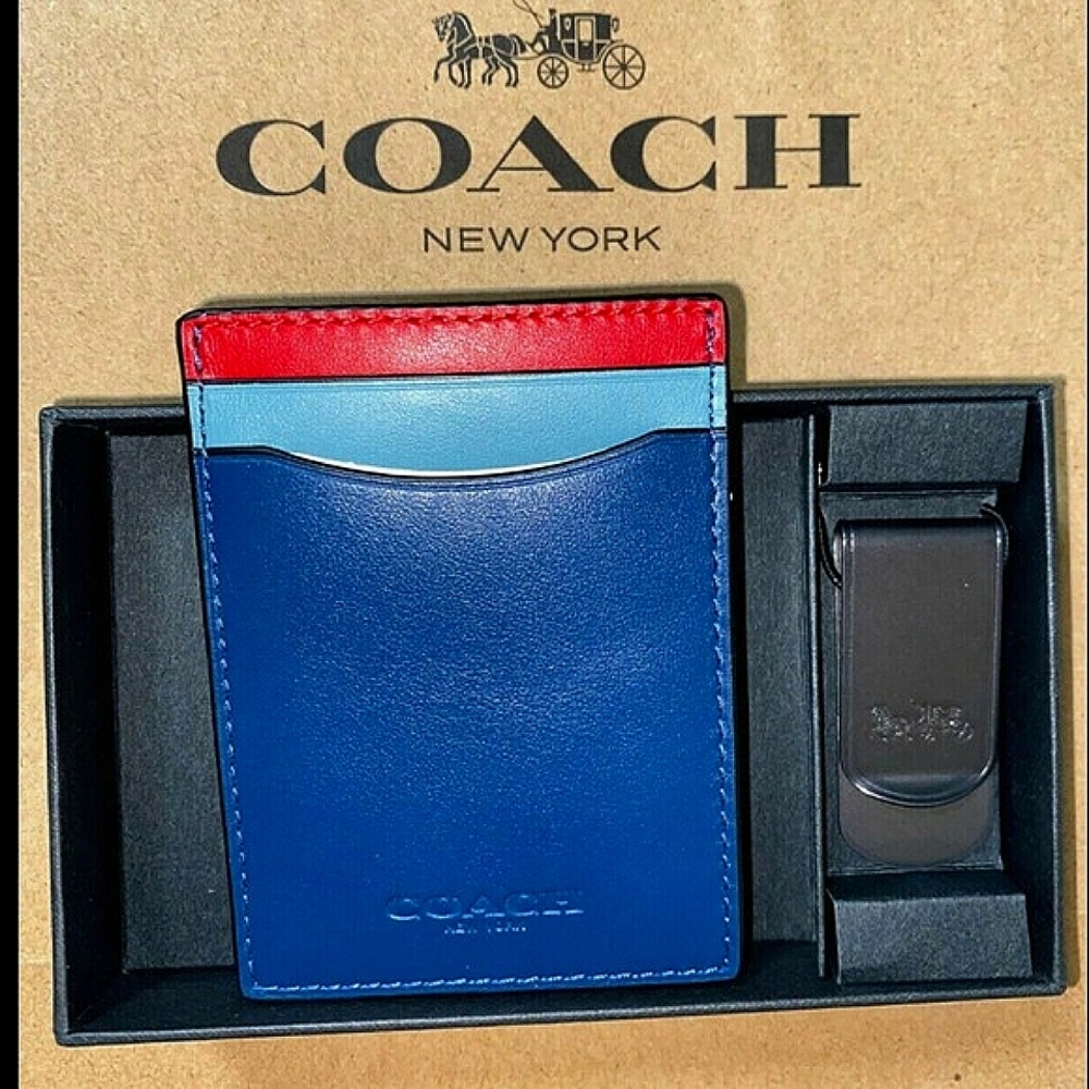 COACH Boxed 3-In-1 Leather Card Case Money Clip Set
